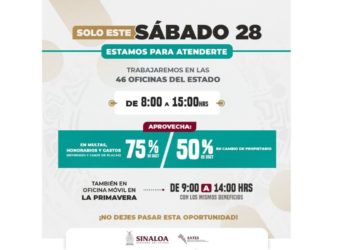 SATES brindará atención en las 46 oficinas de recaudación en todo el estado este sábado 28 de marzo