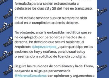 Enrique Inzunza reaparece en redes sociales, pide licencia al Senado para ausentarse de las sesiones extraordinarias