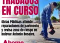 Obras Públicas atiende reparaciones de pavimento y revisa zona de riesgo en bulevar Antonio Rosales