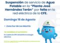 Planta Potabilizadora José Hernández Terán se encuentra actualmente sin energía eléctrica debido a una falla en el suministro de CFE
