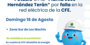 Planta Potabilizadora José Hernández Terán se encuentra actualmente sin energía eléctrica debido a una falla en el suministro de CFE